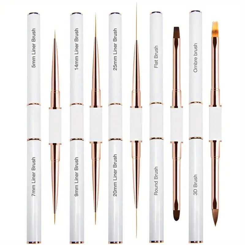 Set 5 Pinceaux Nail Art – Double Embout & Précision Ligne Fine
