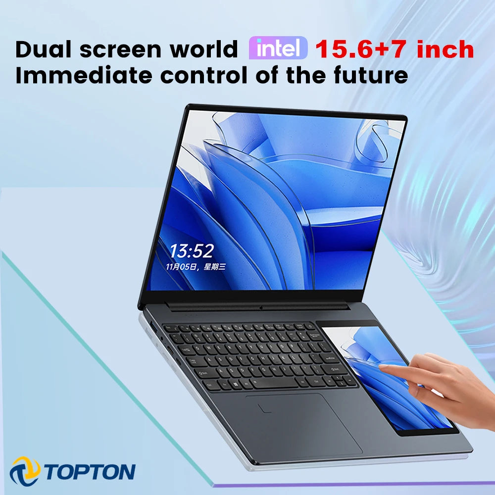 Topton L10 Dual Screen Laptop, 15,6" IPS + 7" Tactile, Intel N100 12th Gen