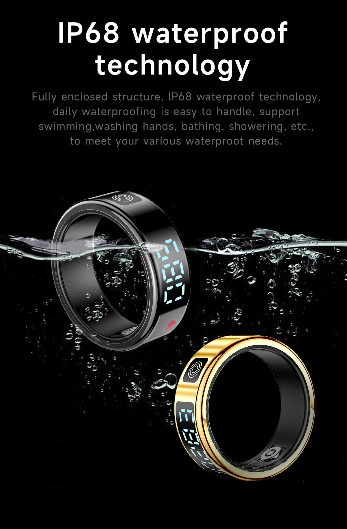SR08 Smart Ring - LED, Bluetooth 5.1, étanchéité 5ATM