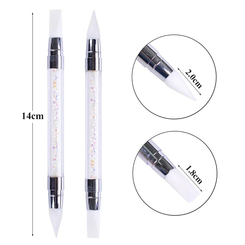 Stylo de sculpture d'ongles en silicone à double extrémité Pinceau de sculpture d'ongles Miroir Poudre pailletée Peinture de pointillés Stylo de manucure Outils de manucure