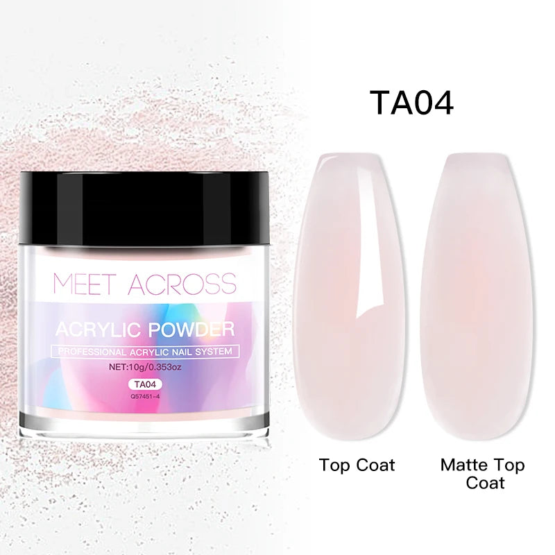 MEET ACROSS 10g poudre acrylique transparente rose blanc polymère professionnel pour extension d'ongles français nail art pas besoin de lampe durcissement