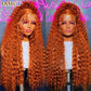 Perruque Lace Frontal 13x6 - Ondulée Ginger Orange, Cheveux Humains