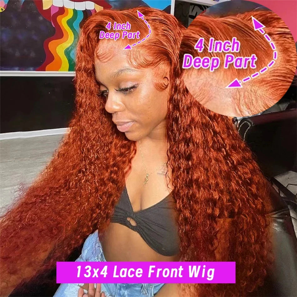 Perruque Lace Frontal 13x6 - Ondulée Ginger Orange, Cheveux Humains