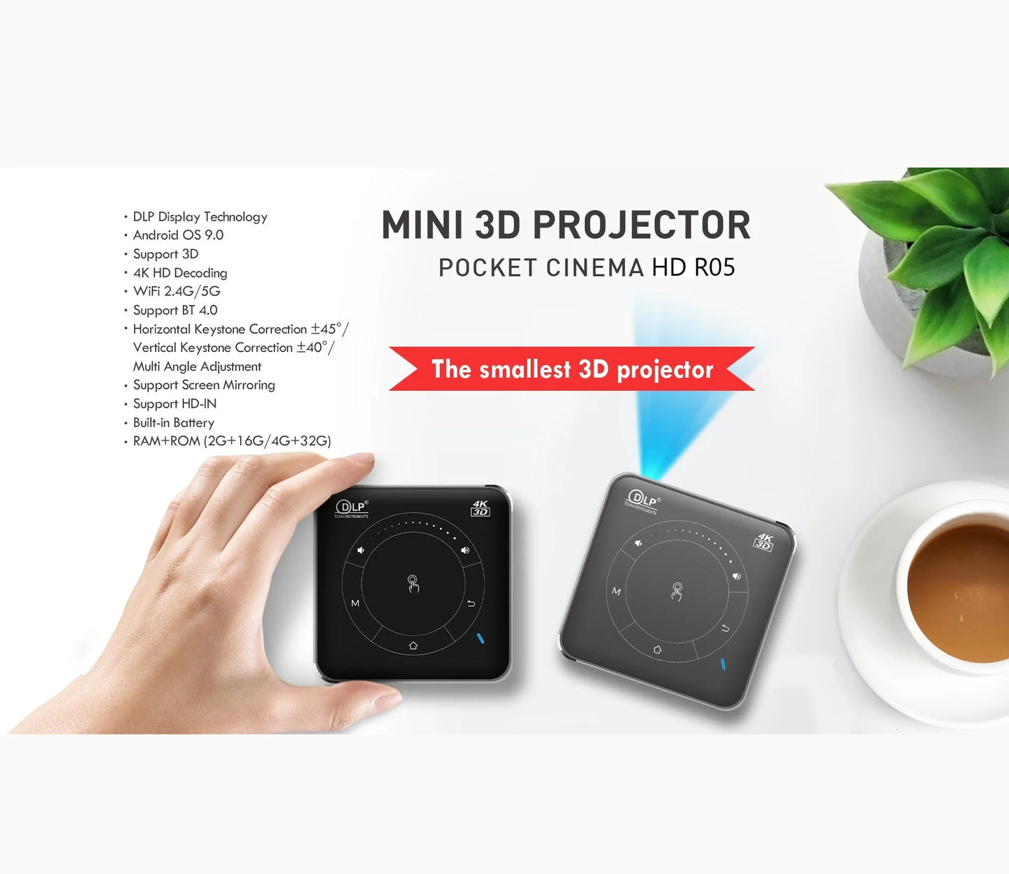 Projecteur portable 4K, Android, Wi-Fi, Bluetooth, cinéma extérieur