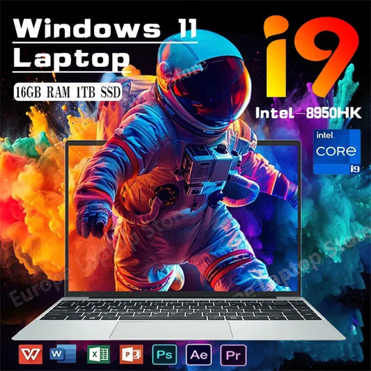 Laptop 14,1" Windows 11, i9-8950HK, 1920x1080, PC Gamer, Bureau, Études