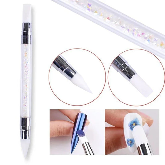 Stylo de sculpture d'ongles en silicone à double extrémité Pinceau de sculpture d'ongles Miroir Poudre pailletée Peinture de pointillés Stylo de manucure Outils de manucure