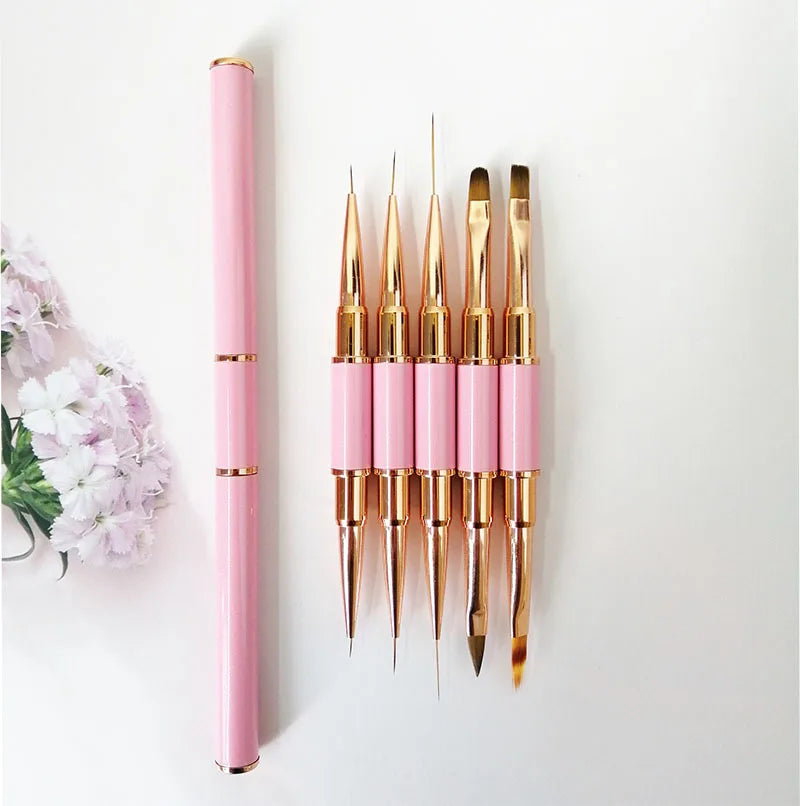 Set 5 Pinceaux Nail Art – Double Embout & Précision Ligne Fine