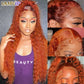 Perruque Lace Frontal 13x6 - Ondulée Ginger Orange, Cheveux Humains