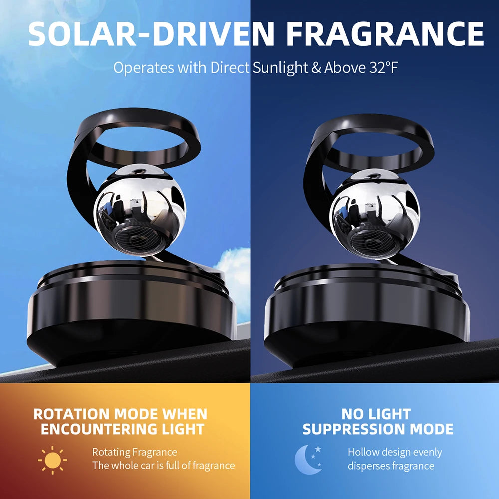 Diffuseur de Parfum Solaire Rotatif pour Voiture – Lévitant, Purificateur d’Air, Parfum Durable