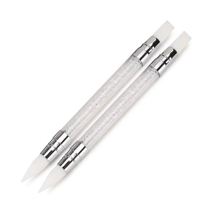 Stylo de sculpture d'ongles en silicone à double extrémité Pinceau de sculpture d'ongles Miroir Poudre pailletée Peinture de pointillés Stylo de manucure Outils de manucure