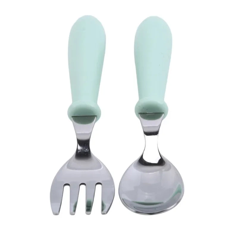 Set Vaisselle Bébé – Cuillère & Fourchette en Acier Inox, Pratique
