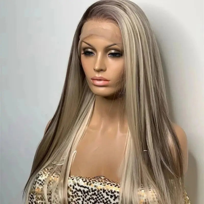 Perruque Synthétique Lace Front Ombre Blond Cendré Brun – HD Invisible