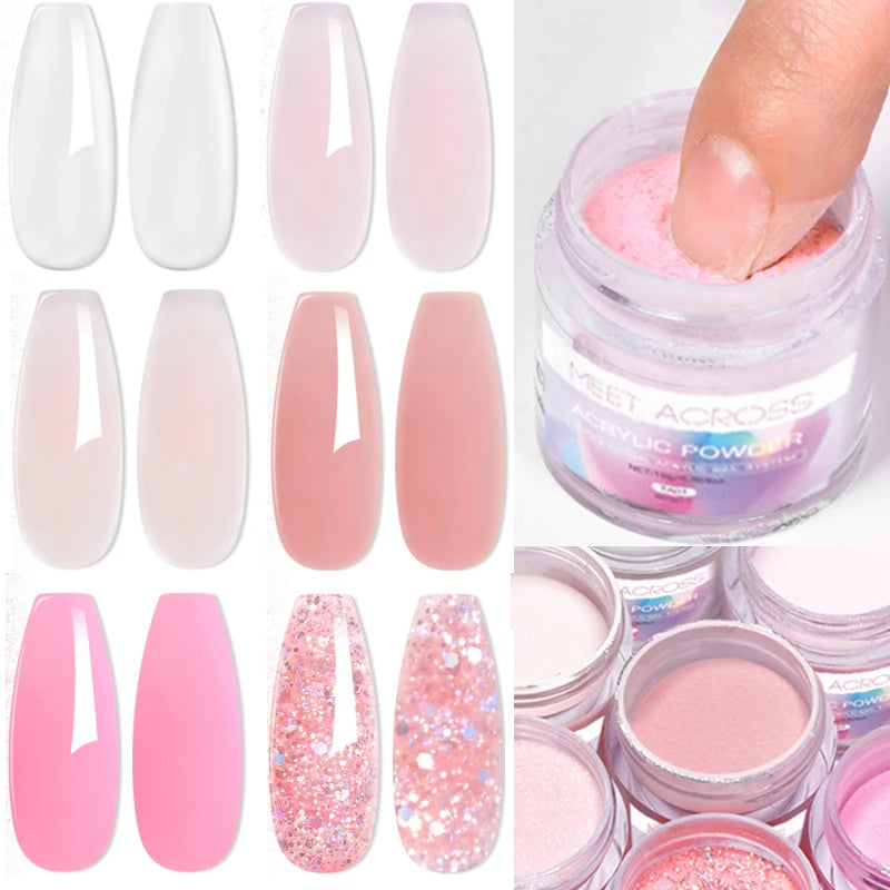 MEET ACROSS 10g poudre acrylique transparente rose blanc polymère professionnel pour extension d'ongles français nail art pas besoin de lampe durcissement