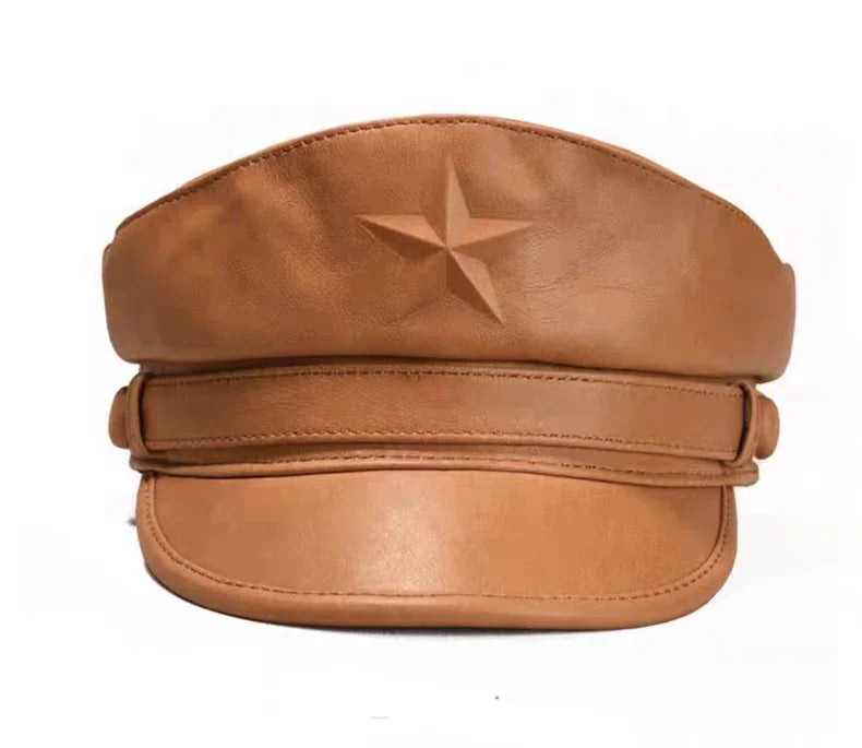 Casquette Militaire Rétro Homme, Cuir Véritable