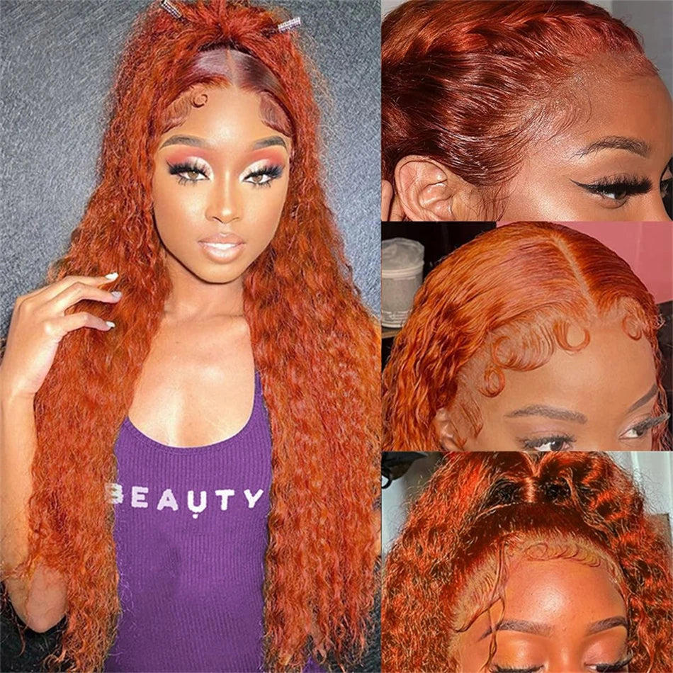 Perruque Lace Frontal 13x6 - Ondulée Ginger Orange, Cheveux Humains