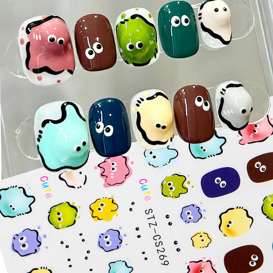 Autocollant réaliste de Nail Art Jelly Bean Little Monster Eyes