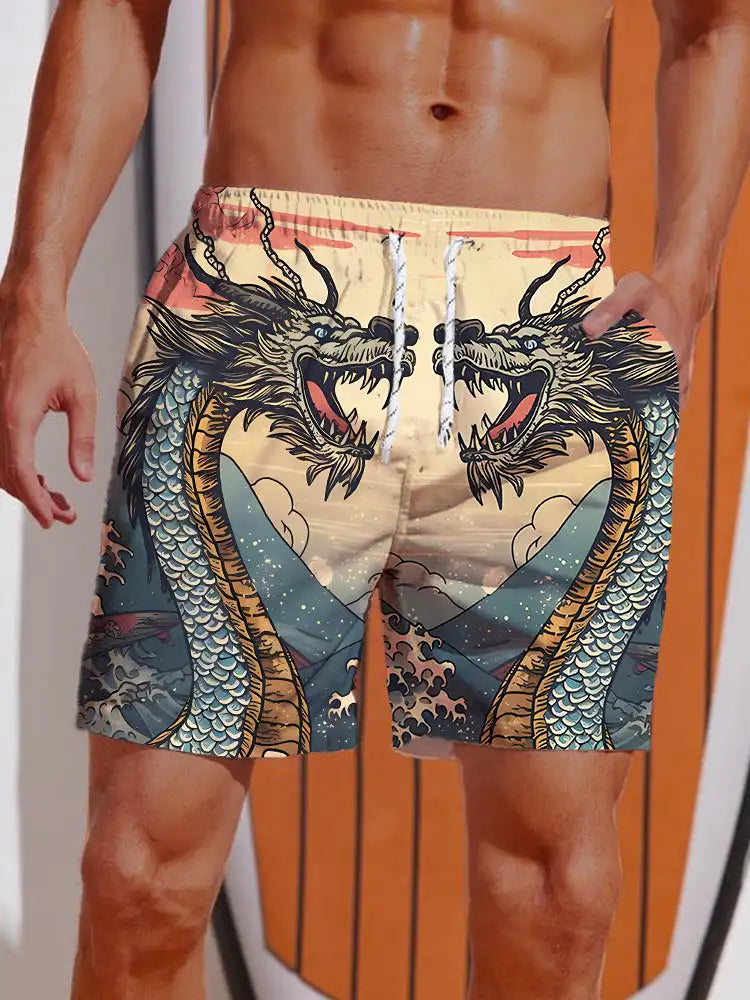 Short de Bain Homme – Impression Requin & Bateau Ukiyo-E