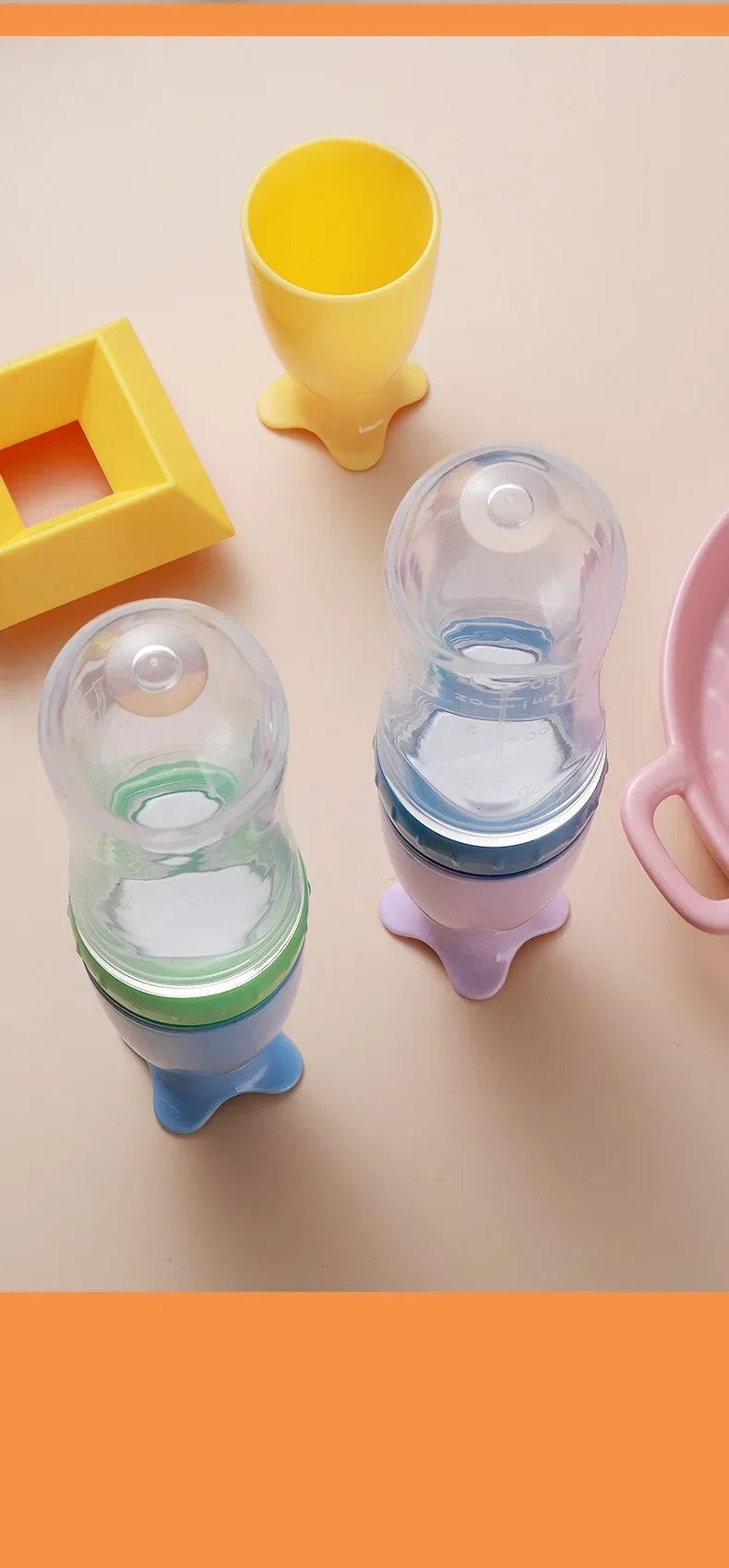 Biberon Bébé Silicone avec Cuillère - Biberon à Pousse