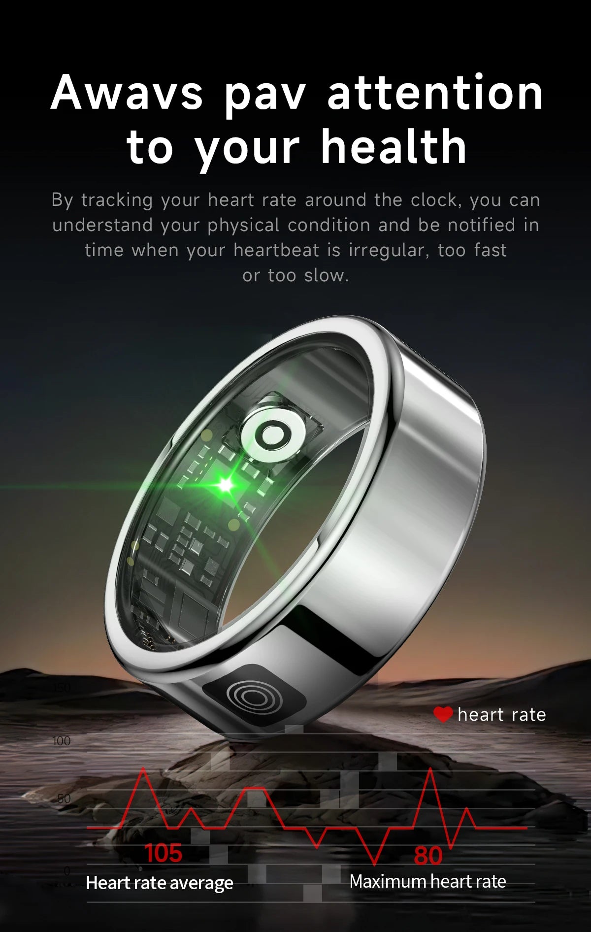 SR08 Smart Ring - LED, Bluetooth 5.1, étanchéité 5ATM