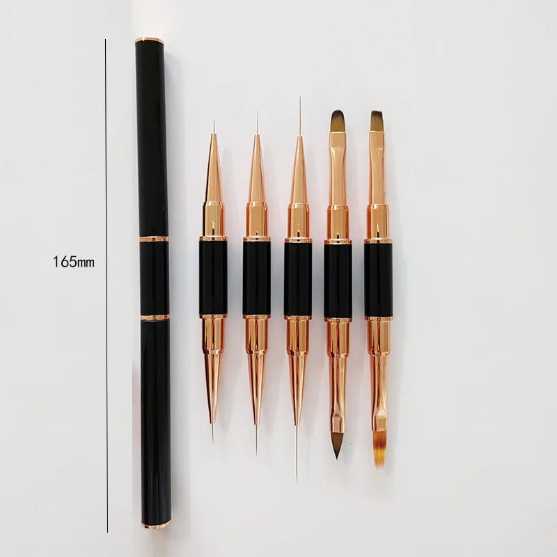 Set 5 Pinceaux Nail Art – Double Embout & Précision Ligne Fine