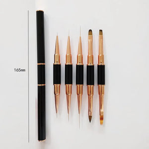 Set 5 Pinceaux Nail Art – Double Embout & Précision Ligne Fine