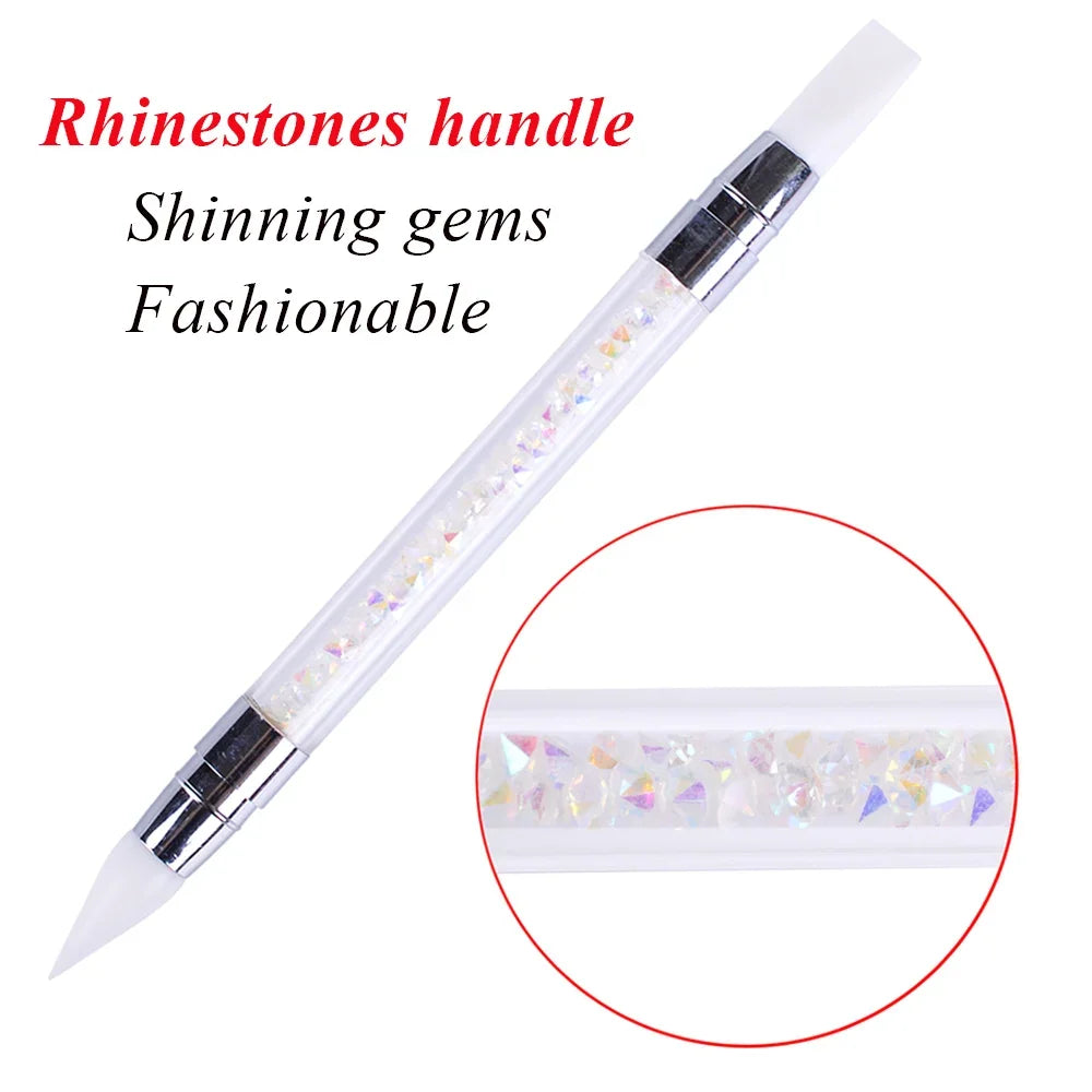 Stylo de sculpture d'ongles en silicone à double extrémité Pinceau de sculpture d'ongles Miroir Poudre pailletée Peinture de pointillés Stylo de manucure Outils de manucure