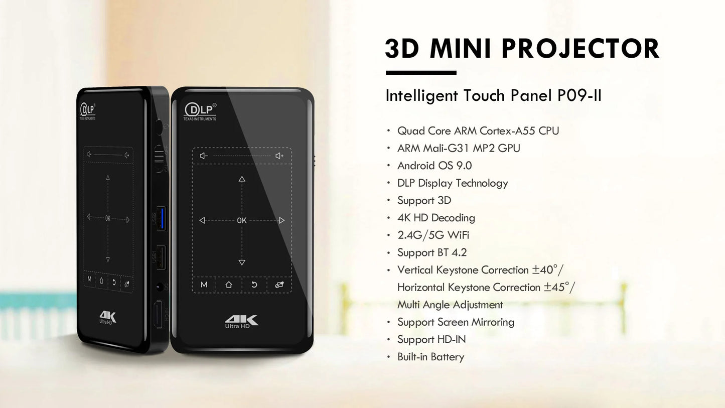 Projecteur portable 4K, Android, Wi-Fi, Bluetooth, cinéma extérieur