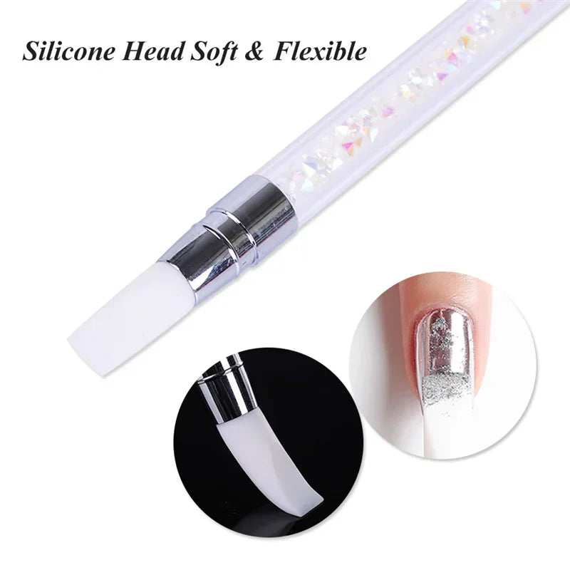Stylo de sculpture d'ongles en silicone à double extrémité Pinceau de sculpture d'ongles Miroir Poudre pailletée Peinture de pointillés Stylo de manucure Outils de manucure