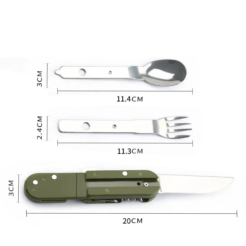 Couverts de Camping en Acier Inoxydable - Couteau, Fourchette et Cuillère Pliants