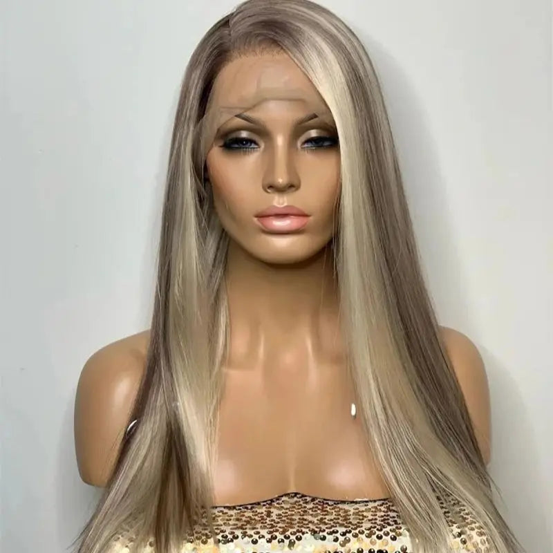 Perruque Synthétique Lace Front Ombre Blond Cendré Brun – HD Invisible