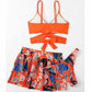 Maillot de bain trois pièces imprimé dos nu taille haute