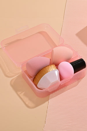 Set d'éponge de maquillage et de pinceau de fond de teint 3pcs rose