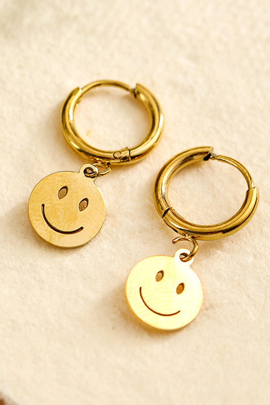 Boucles d'oreilles pendantes en alliage d'or avec visage souriant