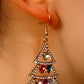 Boucles d'oreilles à crochets en strass avec décor en pierres précieuses en forme d'arbre de Noël