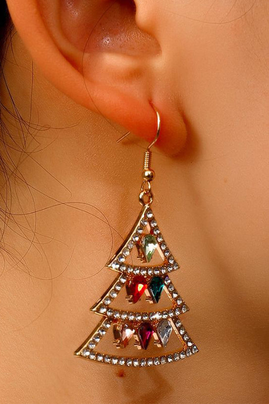 Boucles d'oreilles à crochets en strass avec décor en pierres précieuses en forme d'arbre de Noël