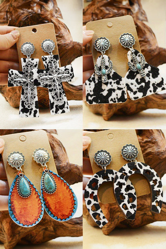 Boucles d'oreilles pendantes Vintage Faith Cross à pois argentés