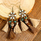 Boucles d'oreilles pendantes en perles Boho avec pompons en châtaignier