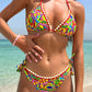 Maillot de bain lacé à rayures et imprimé floral