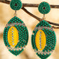 Pendants d'oreilles Rugby avec perles et strass vert foncé