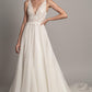 Robe longue en dentelle à col en V profond pour femme, robe de mariée simple en pelouse