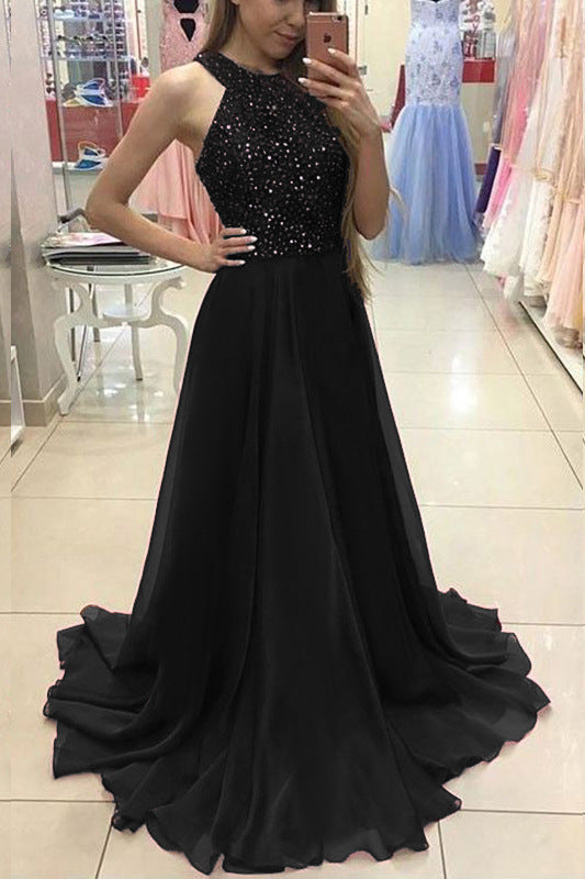 Robe longue sans manches, robe de mariée, robe de soirée, robe de demoiselle d'honneur