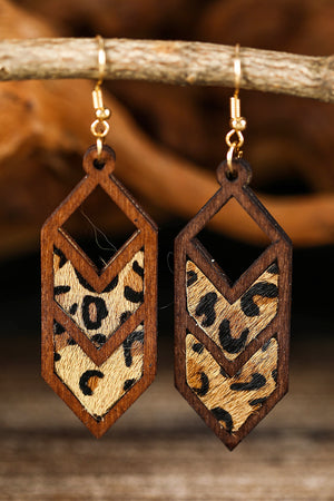 Boucles d'oreilles creuses en bois imprimé léopard marron