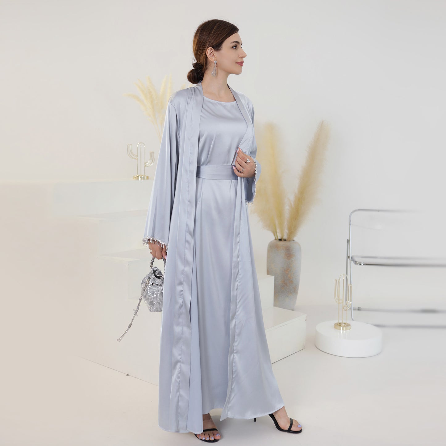Robe de soirée à perles de couleur unie printemps-été