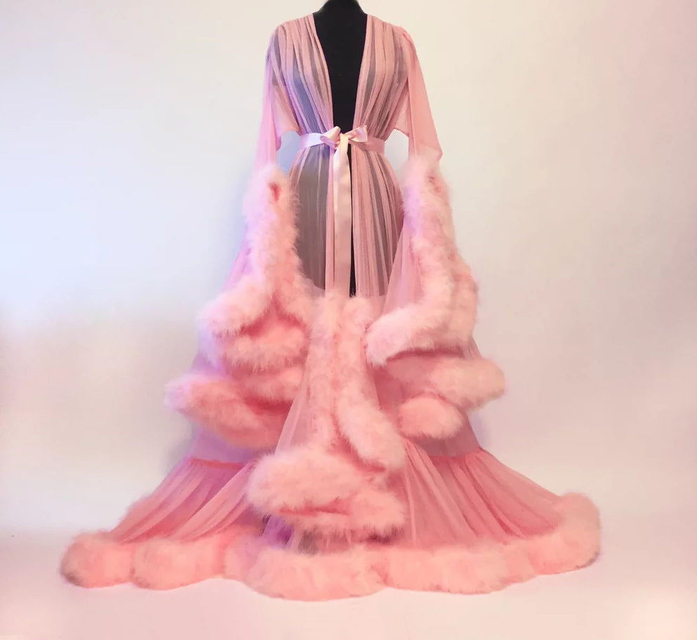 robe soirée en fourrure, transparente, sexy, pour femmes matures, chemises de nuit, longues robes de mariée