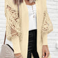 Cardigan Abricot long en tricot côtelé à manches bouffantes en dentelle