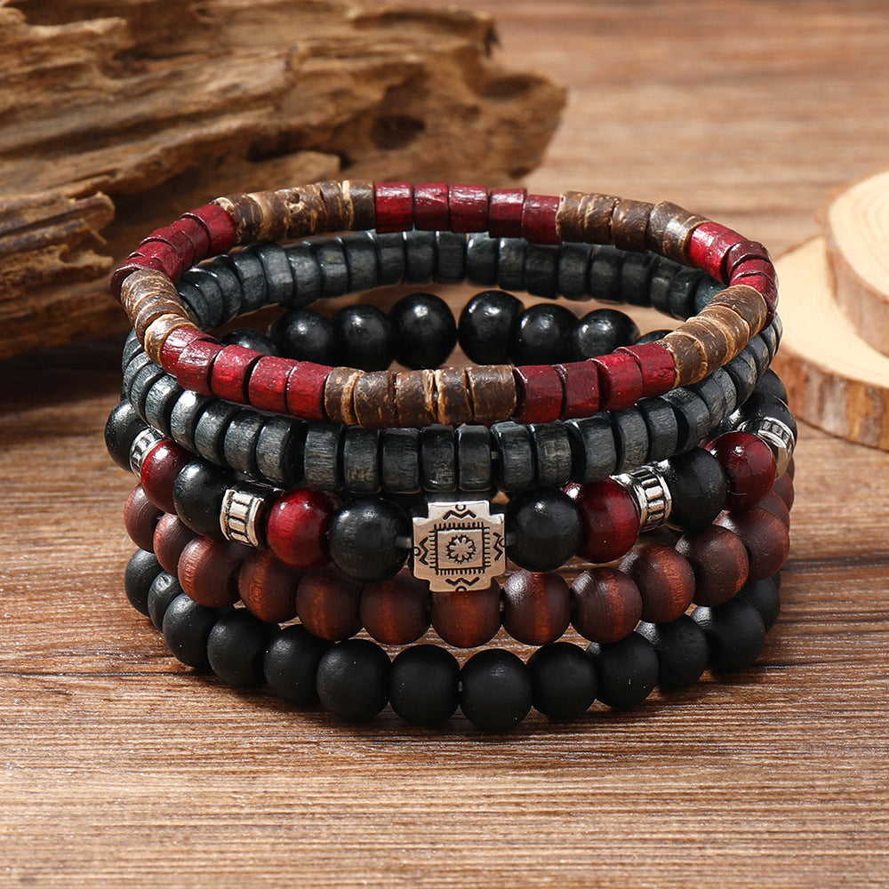 Bracelet de perles de bois multicouches