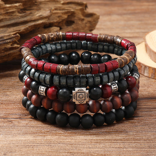 Bracelet de perles de bois multicouches