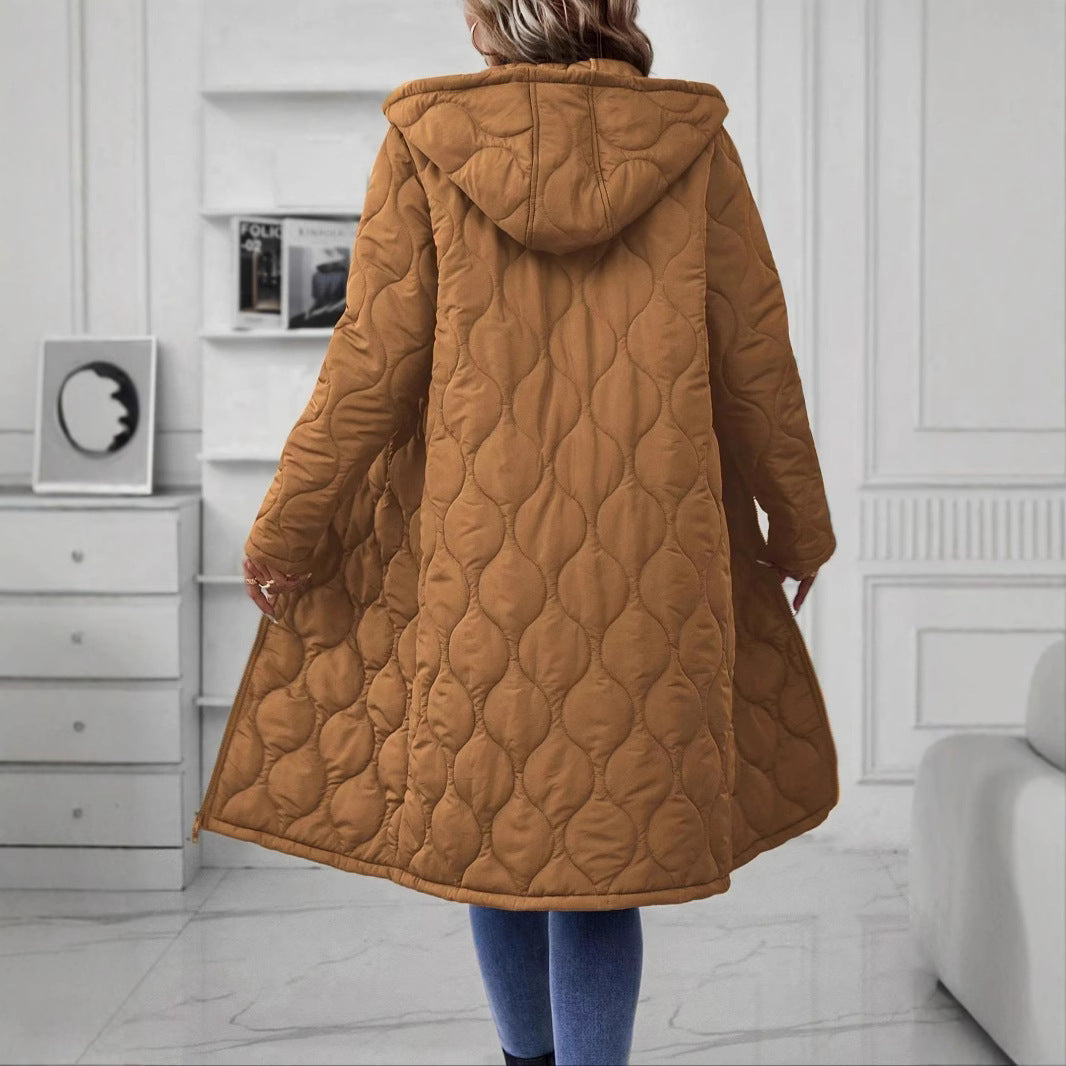 Veste épaisse à capuche avec fermeture éclair en coton pour femme