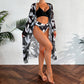 Maillot de bain trois pièces pour femme imprimé noir et blanc