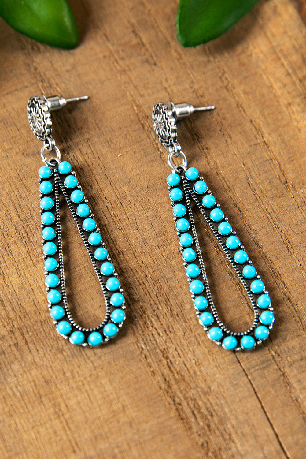 Boucles d'oreilles goutte d'eau western en argent et turquoise